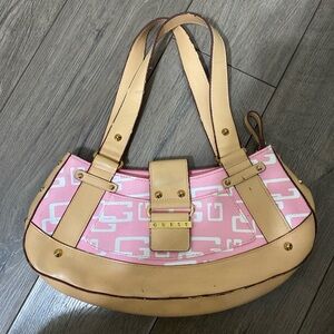 Guess Pink and Tan Shoulder Bag with Geometric Pattern